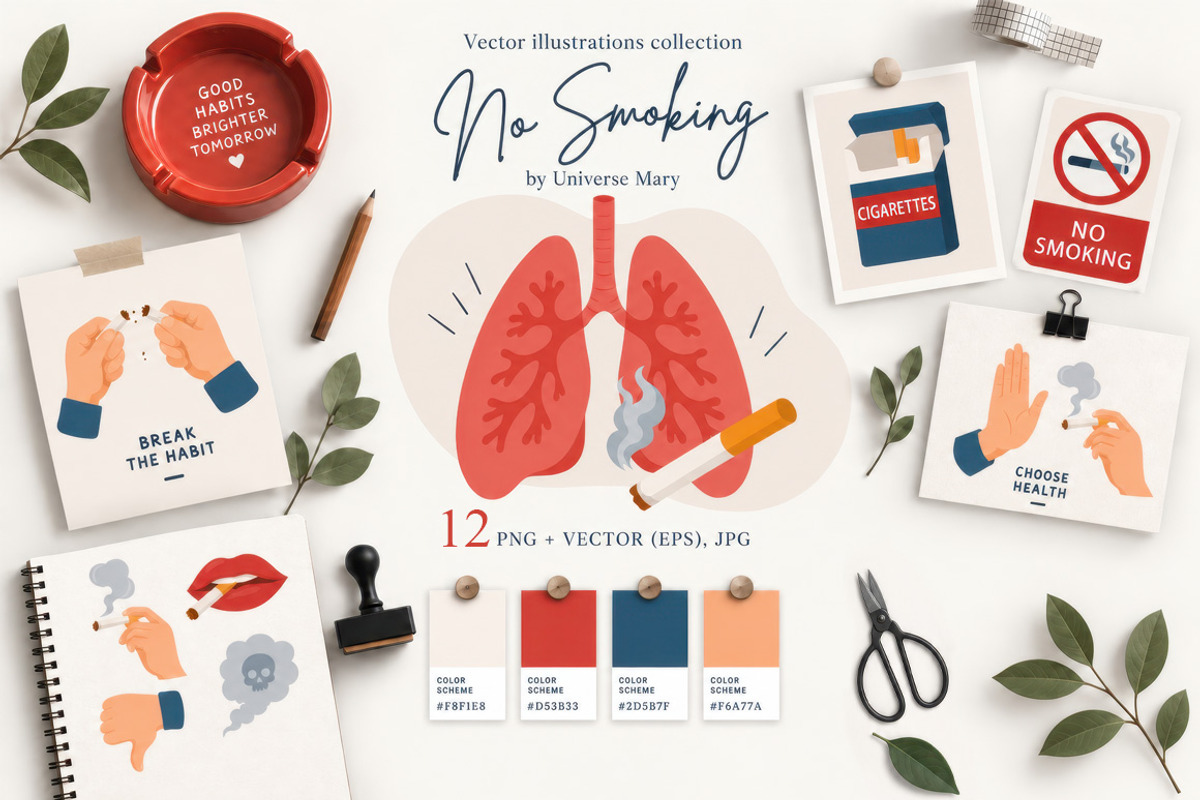No smoking Vector set, a Healthcare Illustration by Universe Mary (Photo 1 of 5)