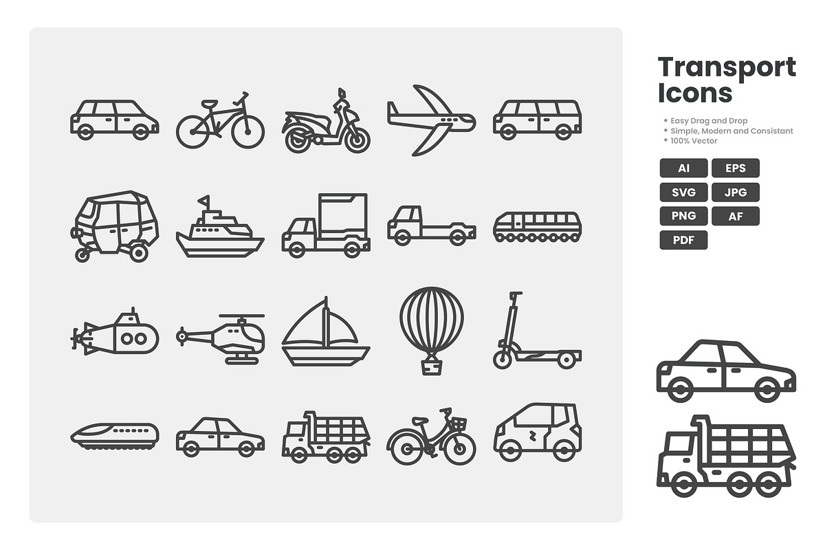 Transportation Vehicle Icon Set, an Outline Icon by erifqizeicon (Photo 3 of 3)