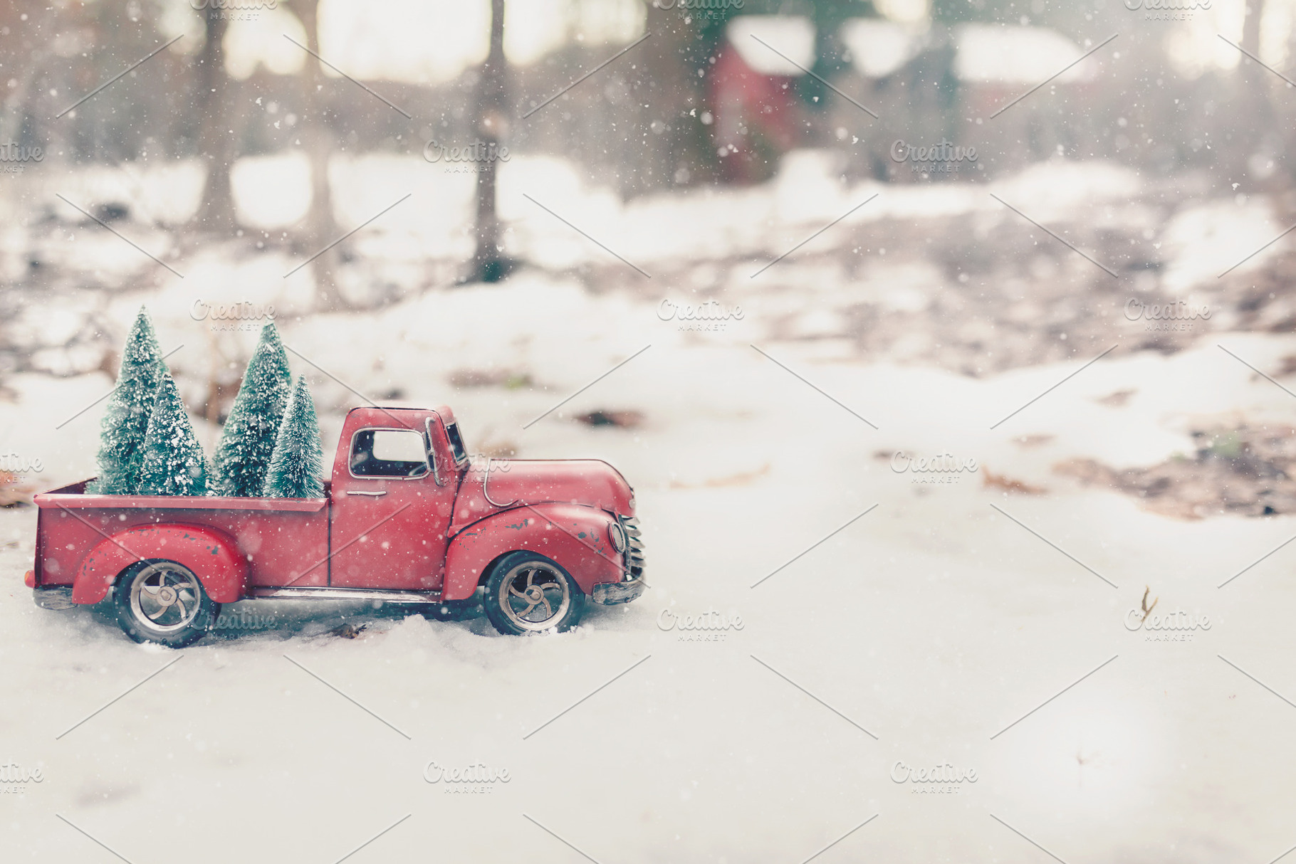 01 vintage red truck christmas tree featuring antique, vintage, and holiday, a Holiday Photo by Nancy Hebert Photography
