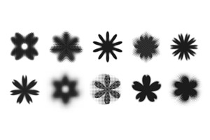 Halftone flowers. Floral shapes with, an Illustration by winwin.art