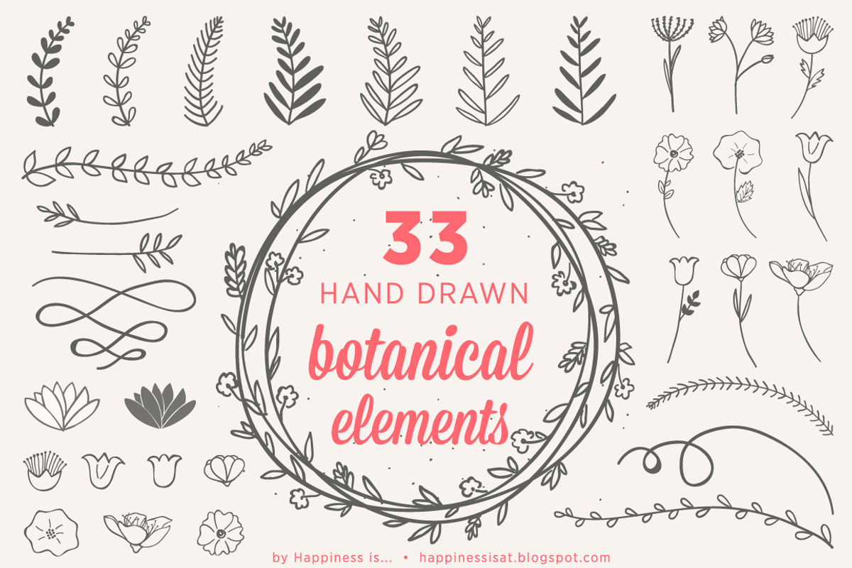 33 Hand Drawn Botanical Elements