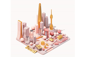 Vector isometric Seoul illustration, a Work Illustration by tele52