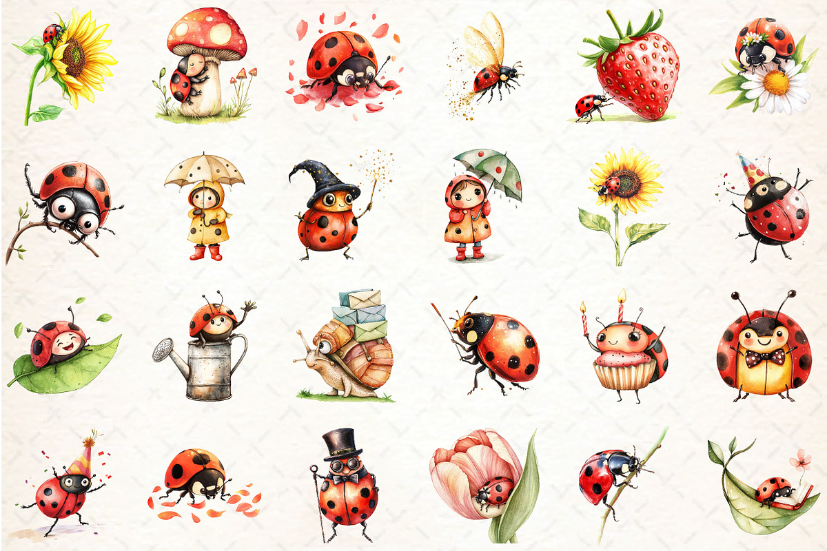 Quirky Funny Ladybug Clipart, an Illustration by DreamCafeArt (Photo 3 of 6)