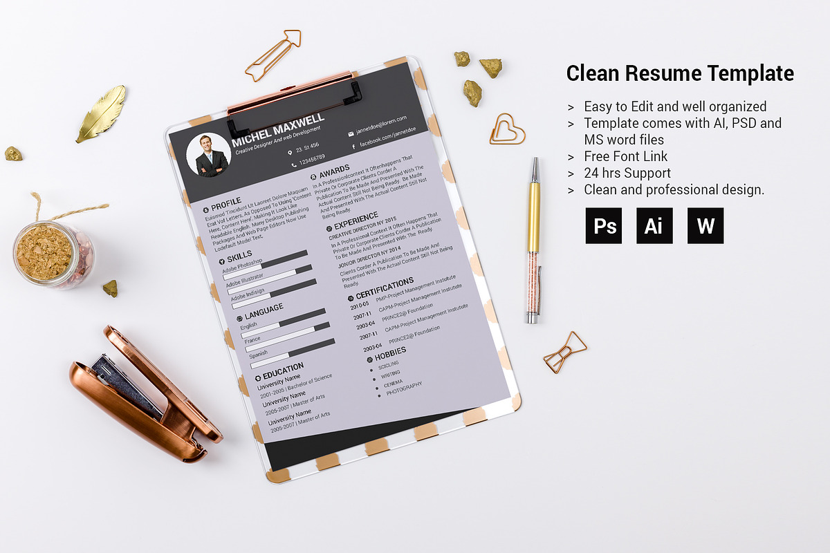 Clean Resume/CV design Template, a Resume Template by designvillage (Photo 12 of 13)