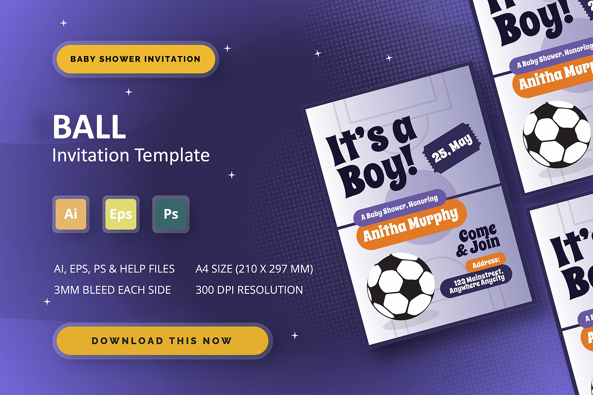 Ball - Baby Shower Invitation, an Invitation Template by StreaksideStd
