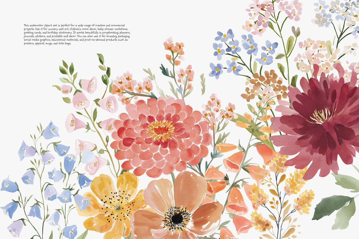 watercolor floral clipart set, a Decorative Illustration by Patishop Art (Photo 5 of 10)