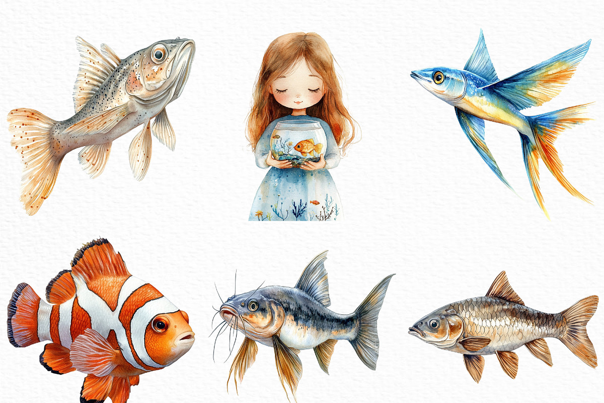 Watercolor Fishes Clipart, an Illustration by Craft Nest (Photo 5 of 6)