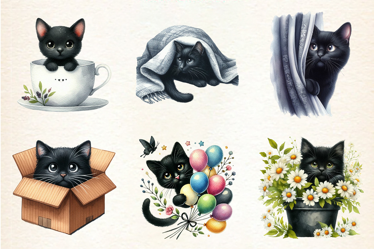 Black Cat Peeking Clipart, an Illustration by DreamArtGraphic (Photo 3 of 4)