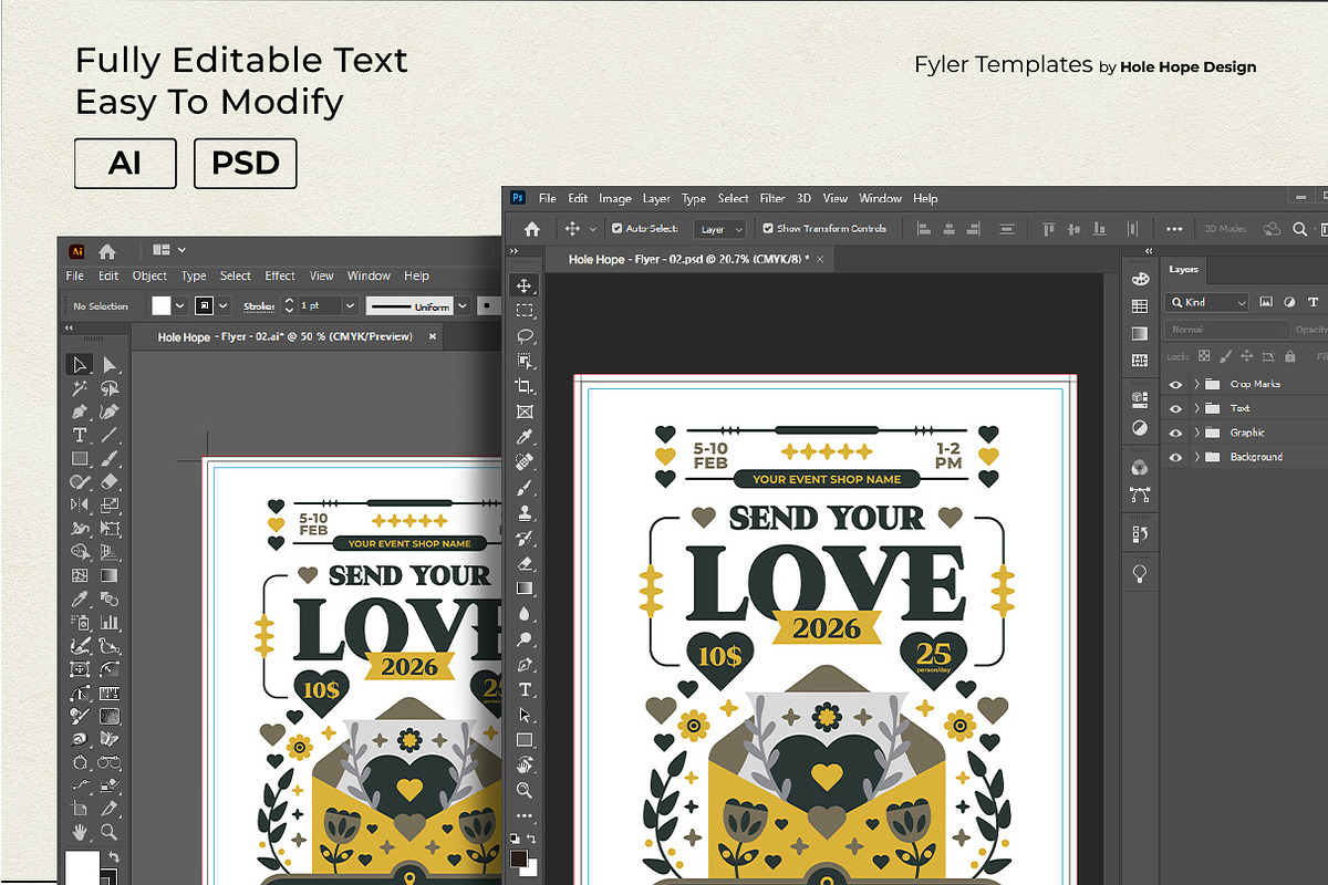 Folk Art Send Your Love Flyer, a Flyer Template by Hole Hope Design (Photo 4 of 5)