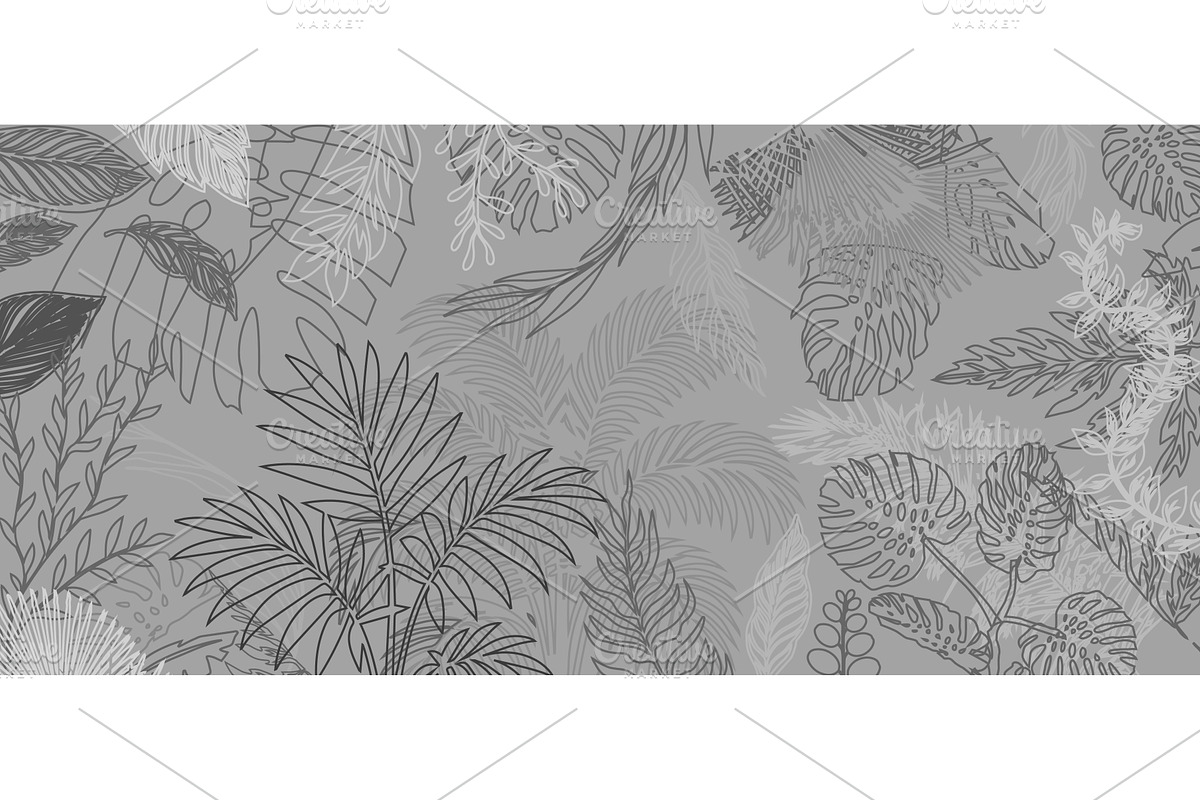 Gray background with palm trees and, an Illustration by Nenahliadava Design