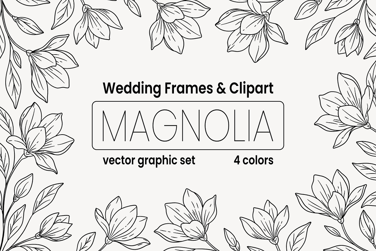 Magnolia Wedding Frames & Clipart, a Decorative Illustration by moja doodle (Photo 1 of 9)