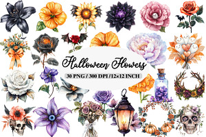 Halloween Flowers Clipart Bundle, an Illustration by Daily.Designs