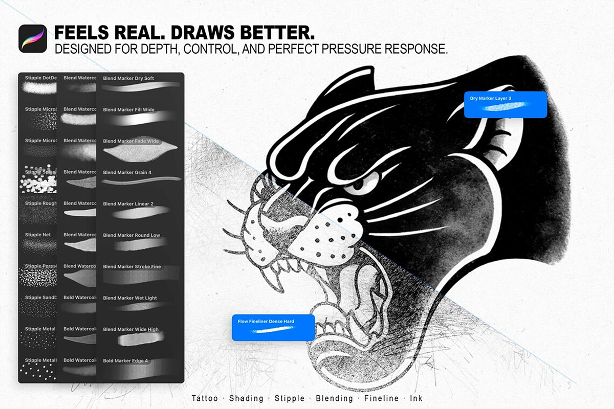 Traditional Tattoo Procreate Brushes, a Brush Add-On by Designbuys (Photo 5 of 6)
