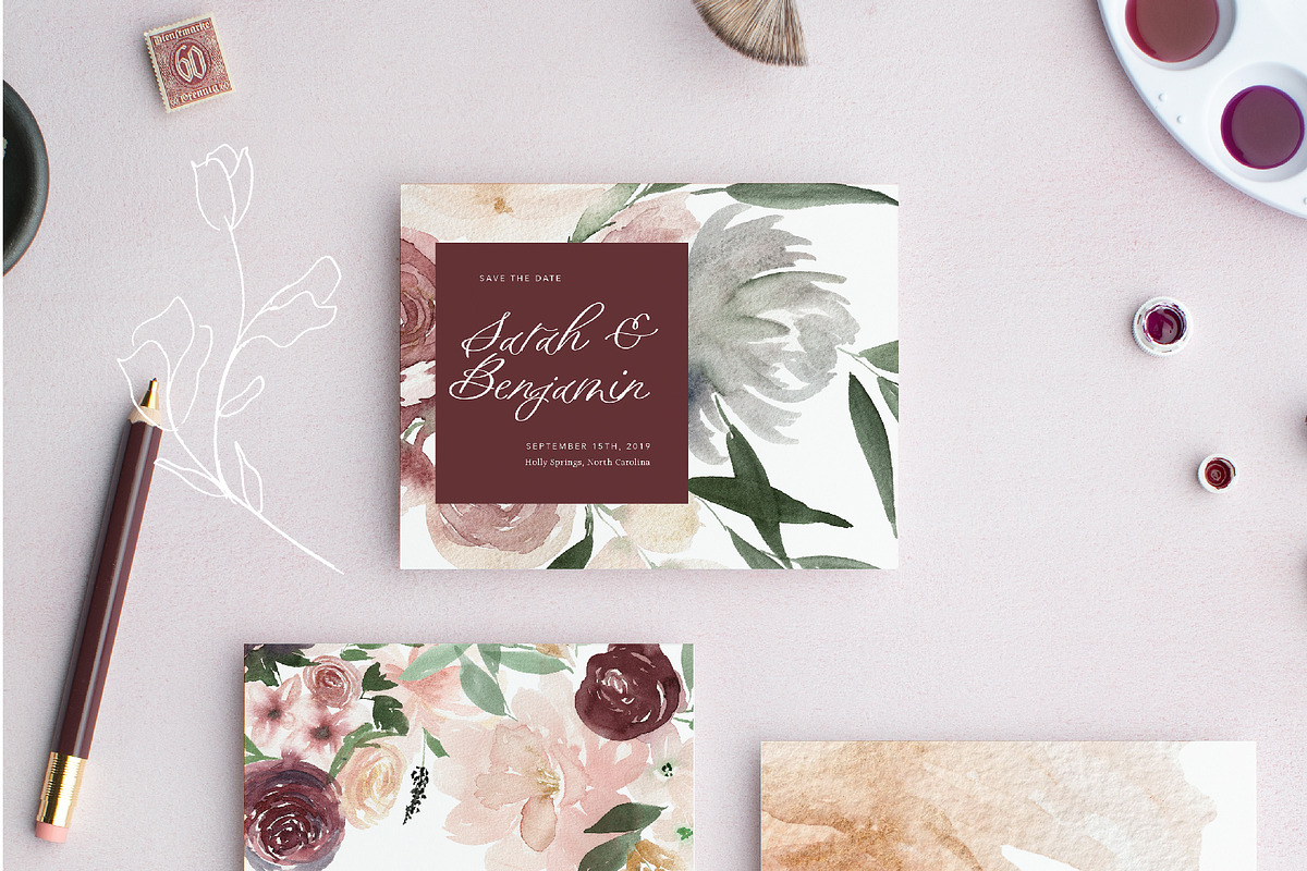 Burgundy, Blush, & Navy Floral Set, an Illustration by One and Only Paper (Photo 4 of 7)