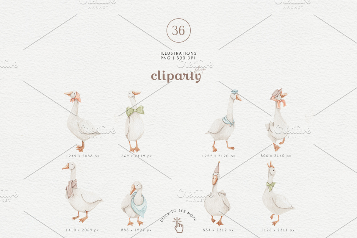Cottagecore Goose - Clipart Set, an Illustration by Gau Silva Studio (Photo 2 of 8)