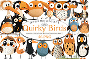 Quirky Birds Hand-Drawn Clipart, an Illustration by DreamCafeArt (Thumbnail 1 of 8)