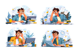 Tired exhausted man work overwhelmed, a Person Illustration by Onyx