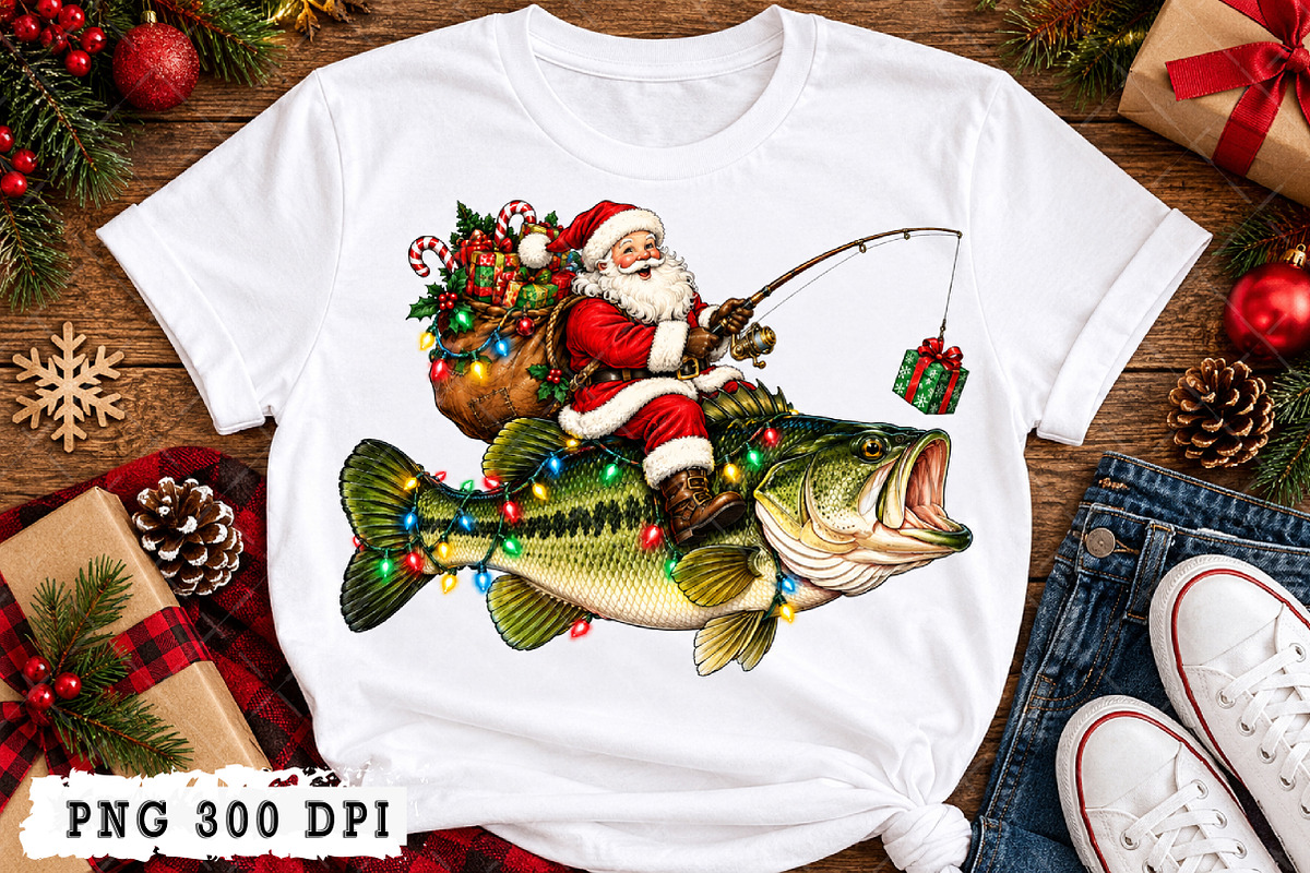 Fishing Santa PNG, an Object Illustration by Watercolor design (Photo 3 of 3)