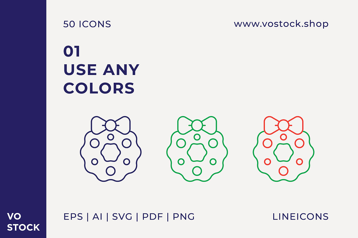 50 Christmas Icons, an Outline Icon by vo.stock (Photo 3 of 6)