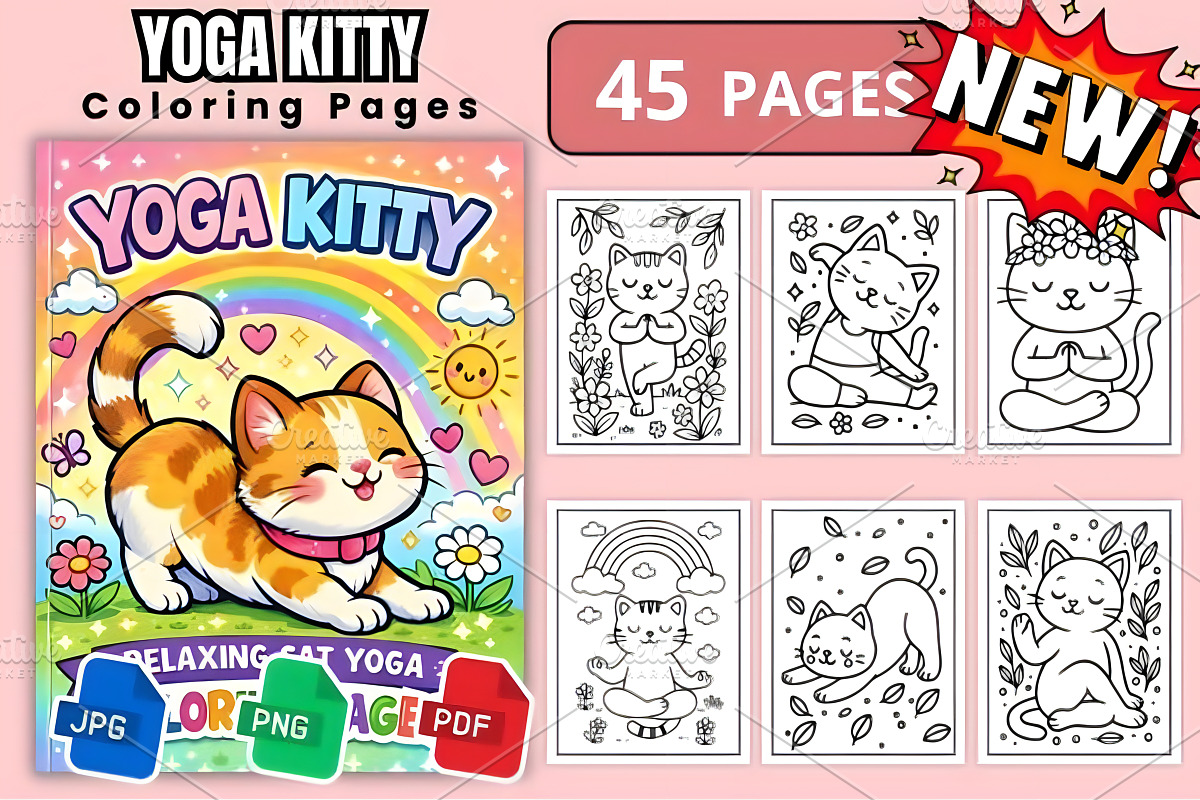Yoga Kitty Coloring Pages, an Animal Illustration by Ink Gallery (Photo 1 of 3)