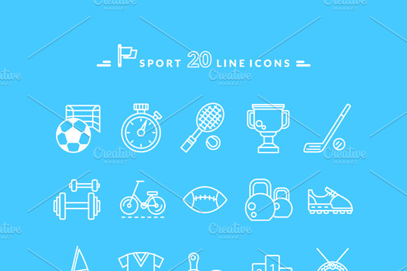 Set Of White Icons Sport Equipment
