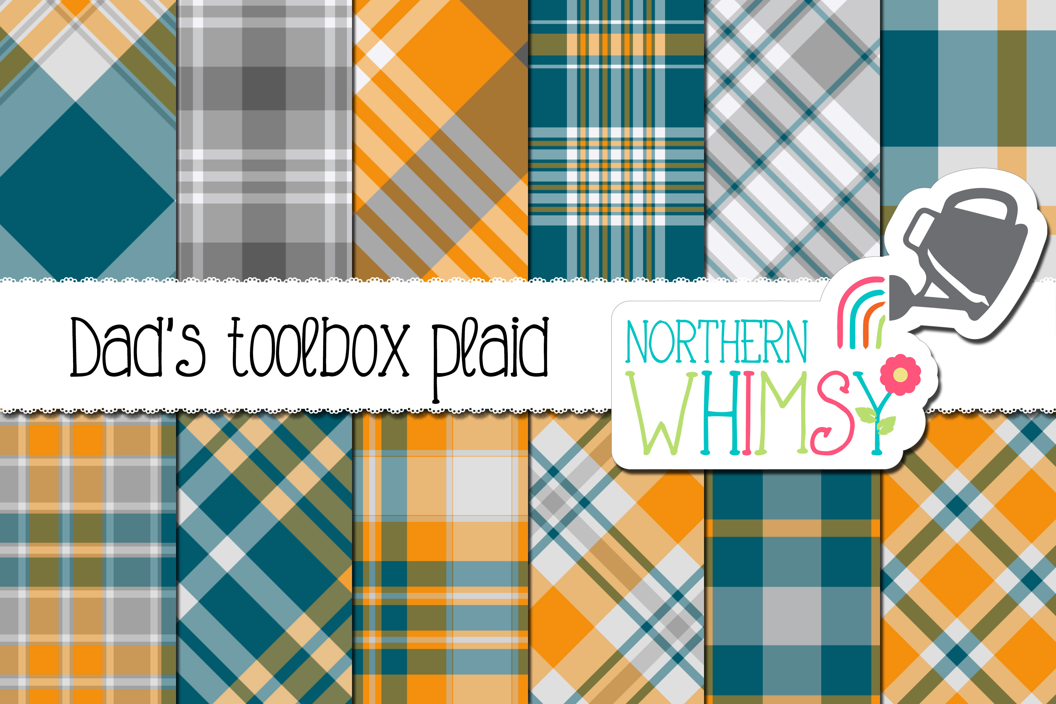 Blue Yellow and Grey Plaid, a Pattern Graphic by Northern Whimsy Design