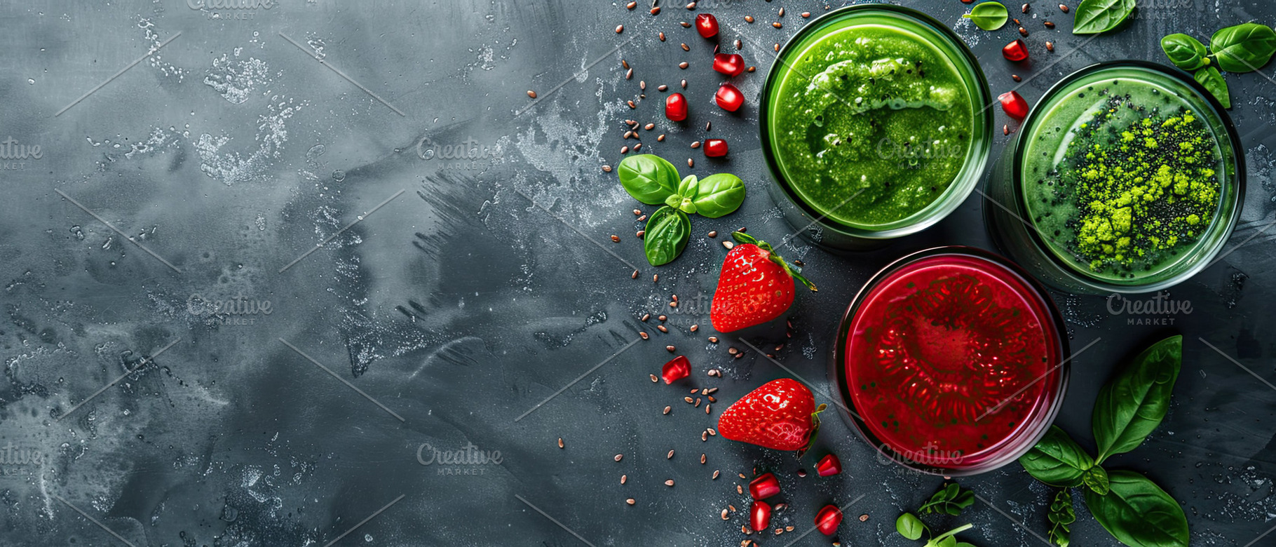 Green and red fresh juices or smooth, a Photo by LOGOCREATIVE