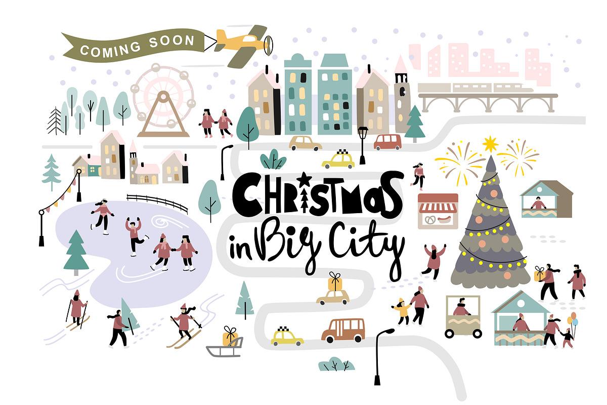 Christmas in big city. Vector maps., an Illustration by bioraven (Photo 1 of 12)