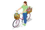 Woman with bicycle and flower basket, a Person Illustration by Golden Sikorka (Thumbnail 2 of 3)