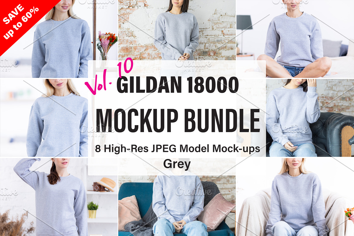 Gildan 18000 Mockup Bundle, a Shirt Mockup by BrightMockups