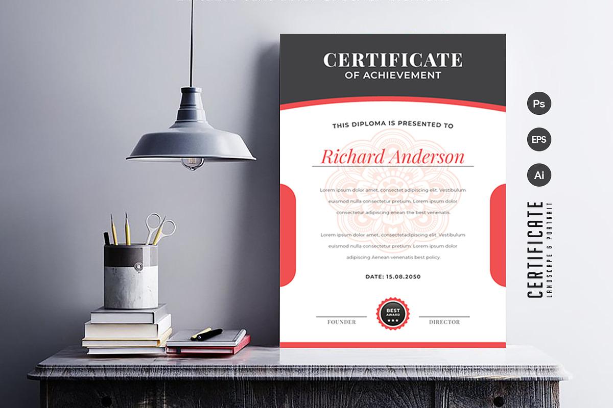 510. Modern Certificate Template, a Stationery Template by CreativeRezwan (Photo 2 of 3)