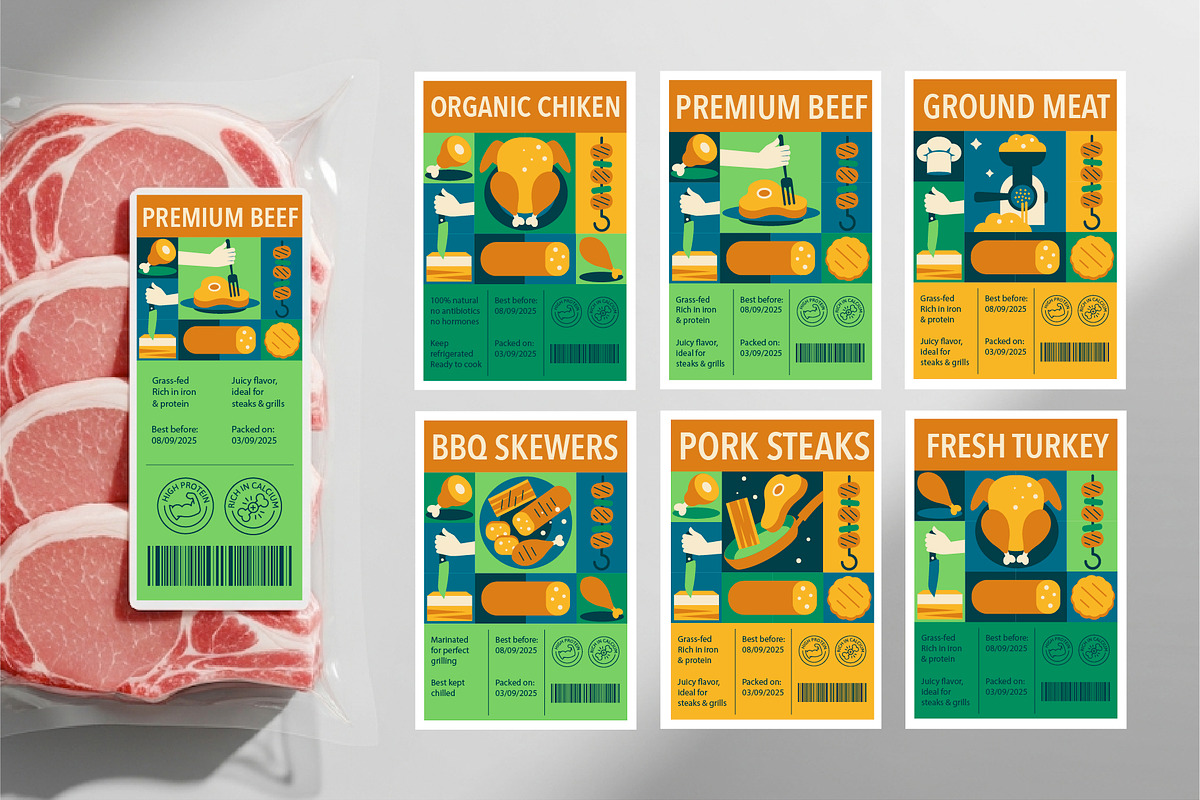 Mosaic Meat and Fish Designs, a Food Illustration by Lettering_Logo (Photo 3 of 9)