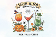 Salem Witch Cocktail Club Halloween, an Illustration by CraftArtStudio (Thumbnail 1 of 4)