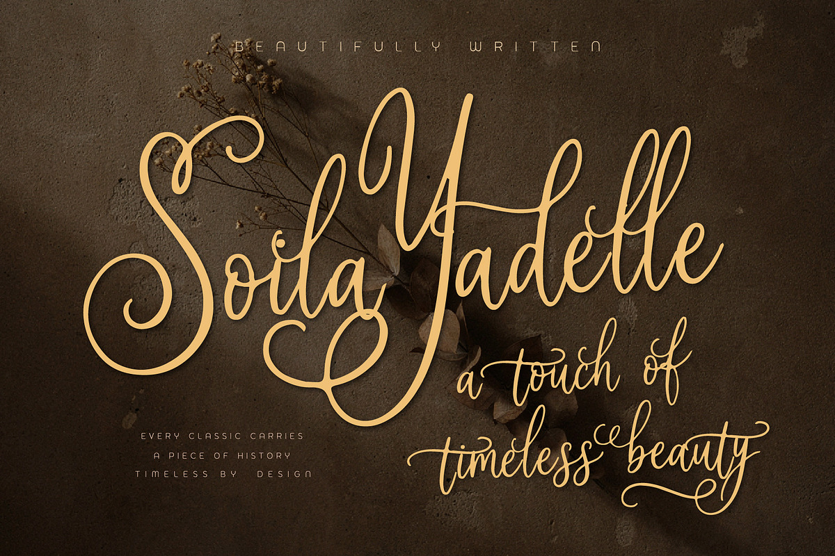 Soila Yadelle Elegant Curves Script, a Script Font by HypeWorksCo (Photo 1 of 15)
