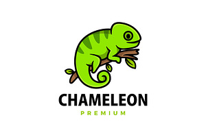 Cute Chameleon Cartoon Logo Vector