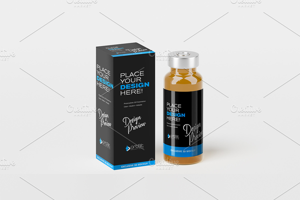 Vaccine Glass Vial Bottle Mockup Set, a Packaging Mockup by artBit Design Studio (Photo 5 of 7)