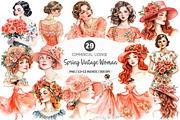 Coral Spring Vintage Woman Clipart, an Illustration by SinaCreation (Thumbnail 1 of 5)