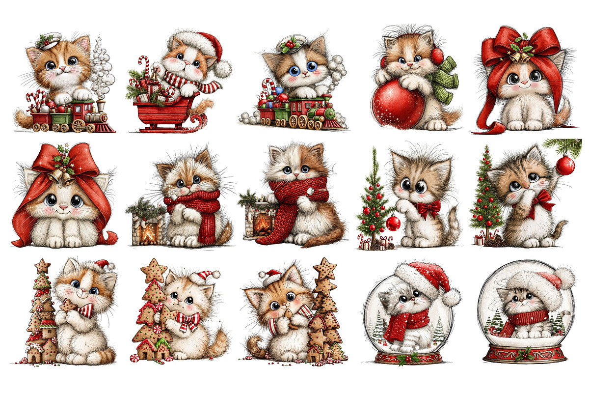 Whimsical Christmas Cats Clipart, a Seasonal Illustration by Nicolle's Colorful Art (Photo 4 of 6)