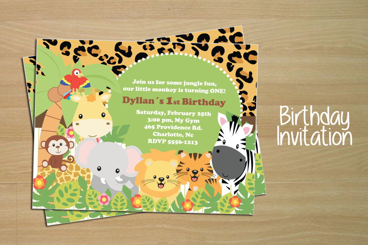 Birthday Invitation Card { Jungle}, an Invitation Template by Pegaconleche Papercute