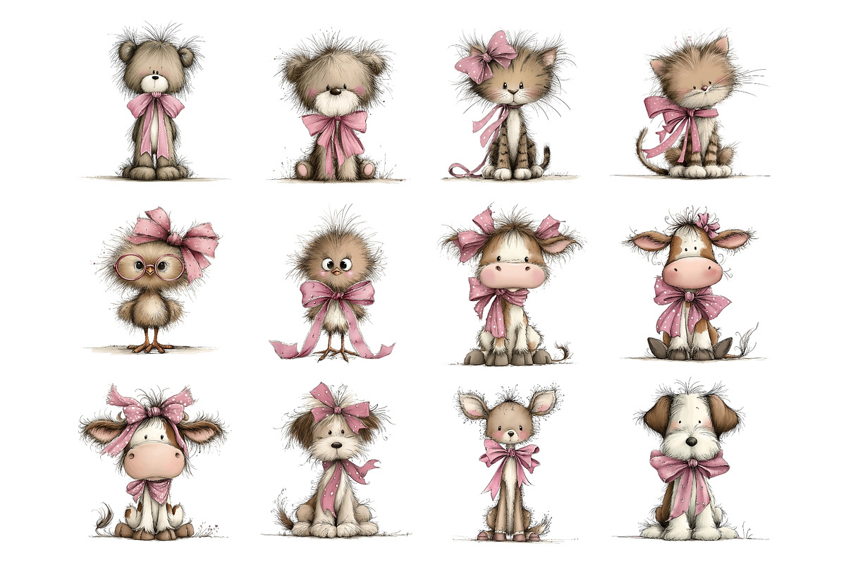 Cute Animals with Bow Clipart, an Animal Illustration by Nicolle's Colorful Art (Photo 4 of 5)