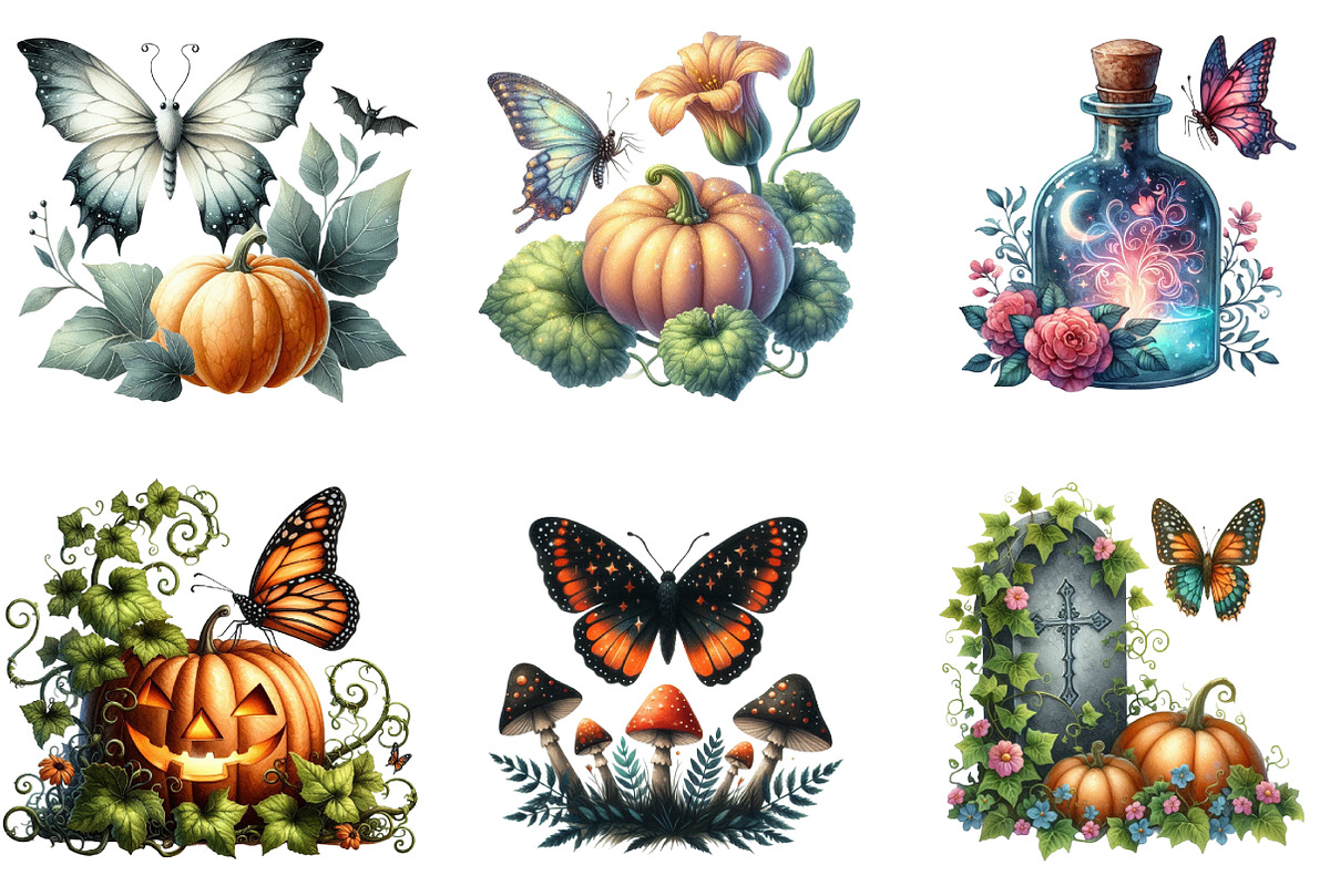 Halloween Butterfly Garden Clipart, an Illustration by DreamArtGraphic (Photo 4 of 5)