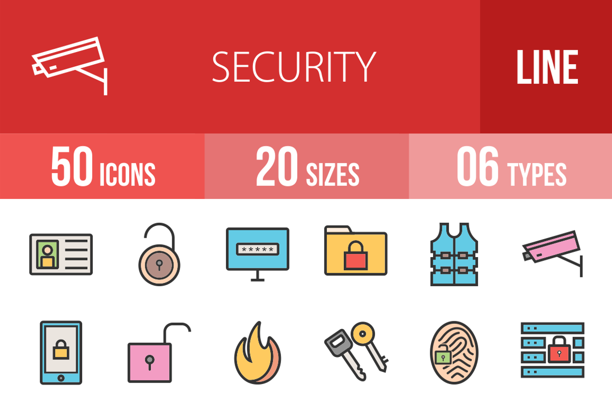 50 Security Line Filled Icons
