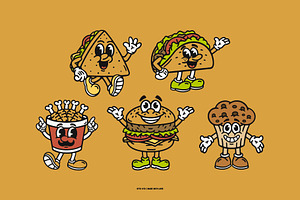 Food Cartoon Character Mascot Retro