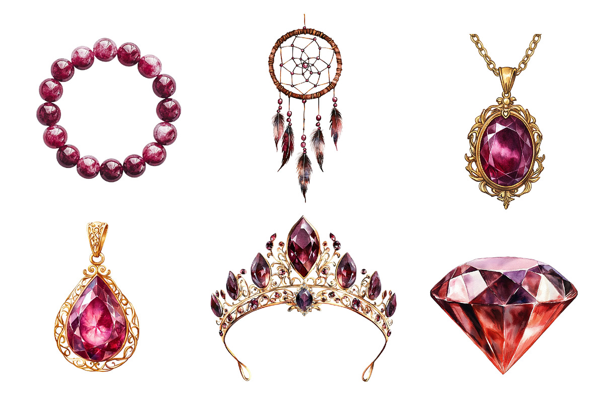 Burgundy Crystals and Gems Clipart, an Illustration by CreationArt (Photo 4 of 5)