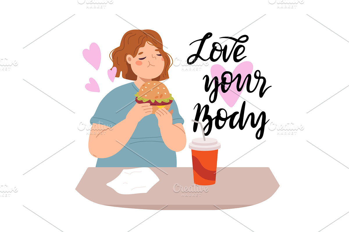 Girl eat burger and drink soda or, a Food Illustration by Valerie Bodnar