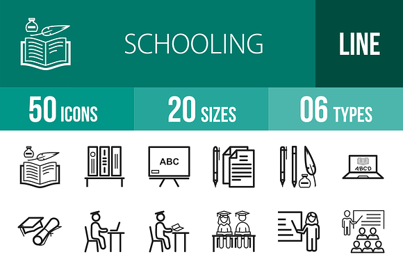 50 Schooling Line Icons preview 4