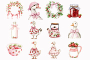 Watercolor Strawberry Goose Clipart, a Seasonal Illustration by Design Market (Thumbnail 3 of 5)