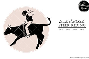 Hand Drawn Rodeo Steer Riding Vector