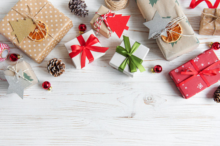 Flat lay with christmas gift boxes, a Holiday Photo by Olena Rudo