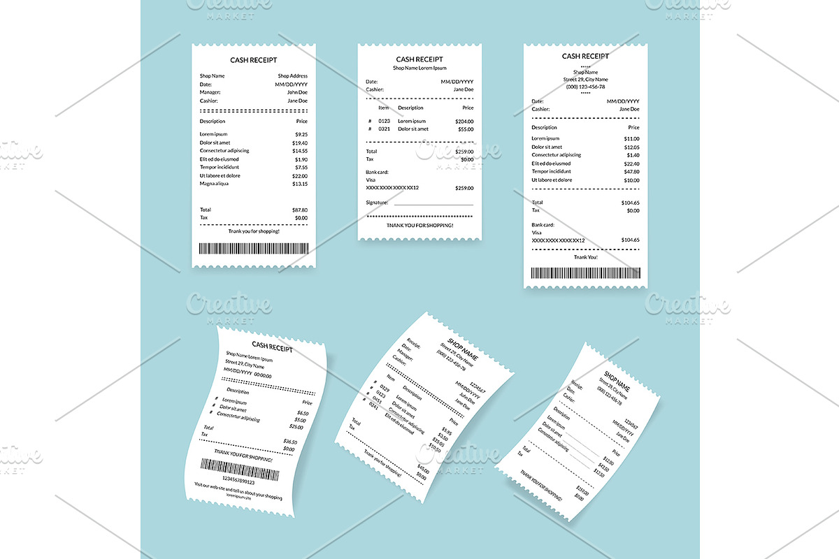 Cash Register Receipts Set. Vector, an Object Graphic by Bigmouse_art (Photo 1 of 5)